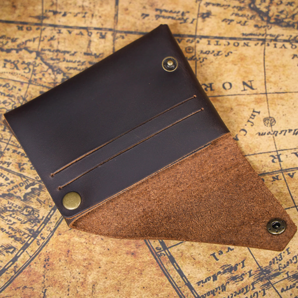 The Outpost | Porte-cartes minimaliste en cuir pleine fleur Crazy Horse fait main