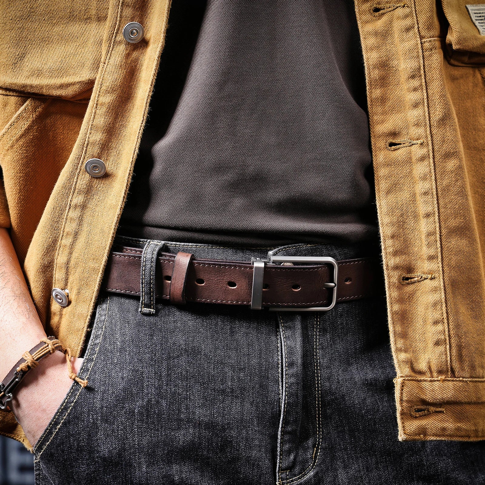 The Drover | Thickened Italian Cowhide Frontier Denim Belt