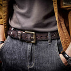 The Brass-Tacks | Ceinture Frontier en Cuir de Vachette Italien Épaissi et Laiton Massif