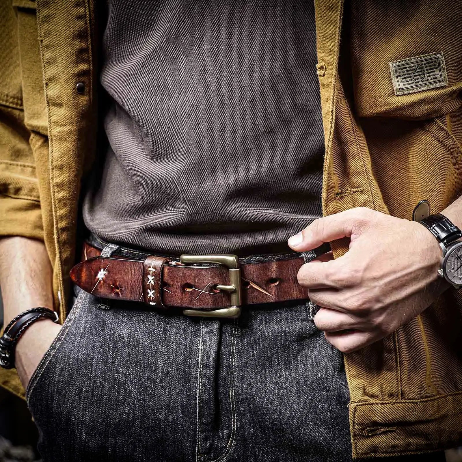 The Brass-Tacks | Thickened Italian Cowhide & Solid Brass Frontier Belt