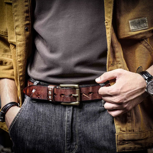 The Brass-Tacks | Ceinture Frontier en Cuir de Vachette Italien Épaissi et Laiton Massif
