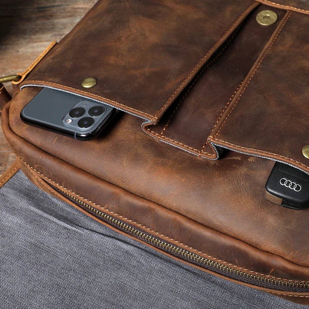 Sac bandoulière en cuir italien fait main | Le cartable vintage 12" The Dispatch