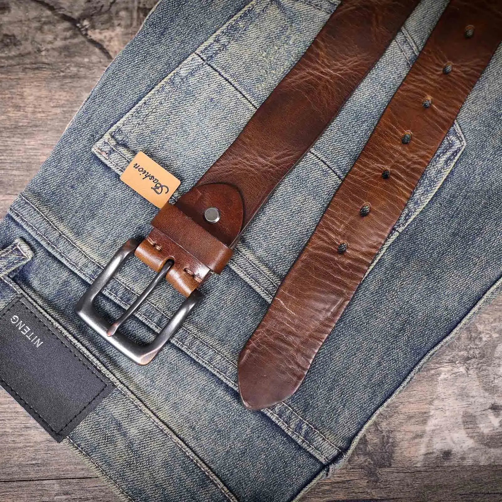 The Iron-Writ | Ceinture Frontier en Cuir de Vachette Italien Épaissi avec Boucle à Ardillon Rétro