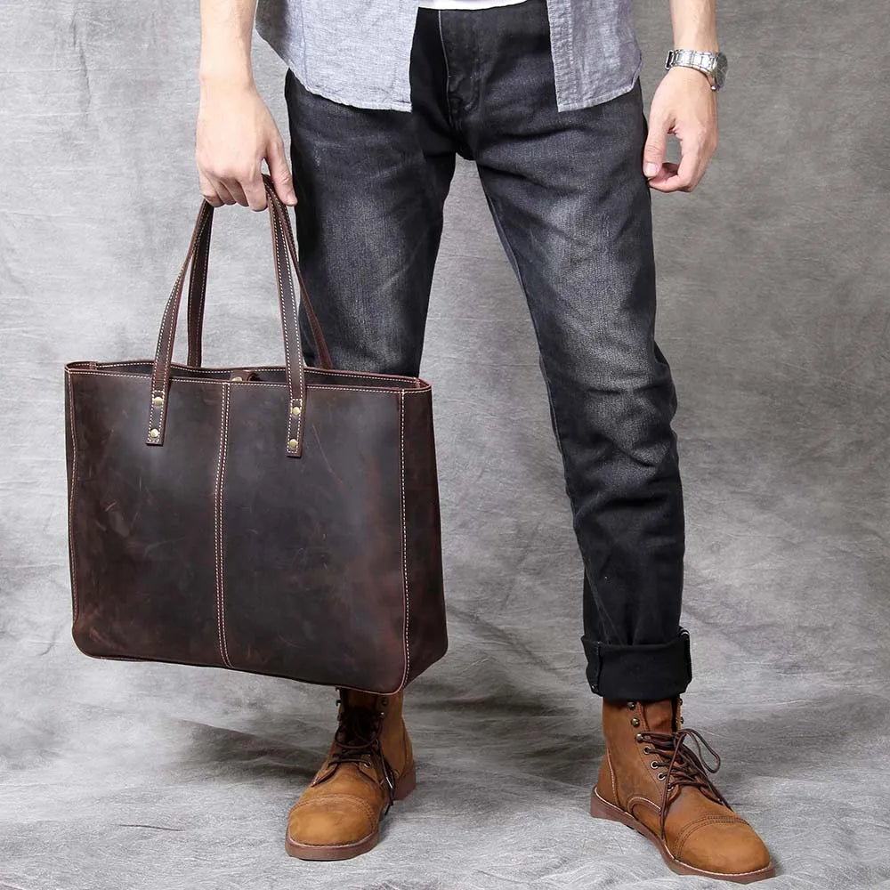 Sac fourre-tout fait main en cuir italien | Le transporteur Merchant Satchel