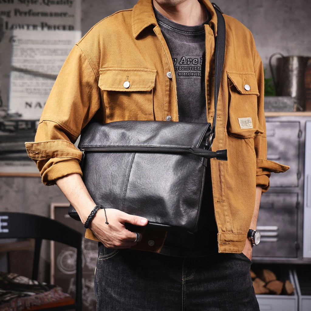 The Iron-Oak | Natural Vegetable-Tanned Leather Minimalist Courier & Laptop Bag