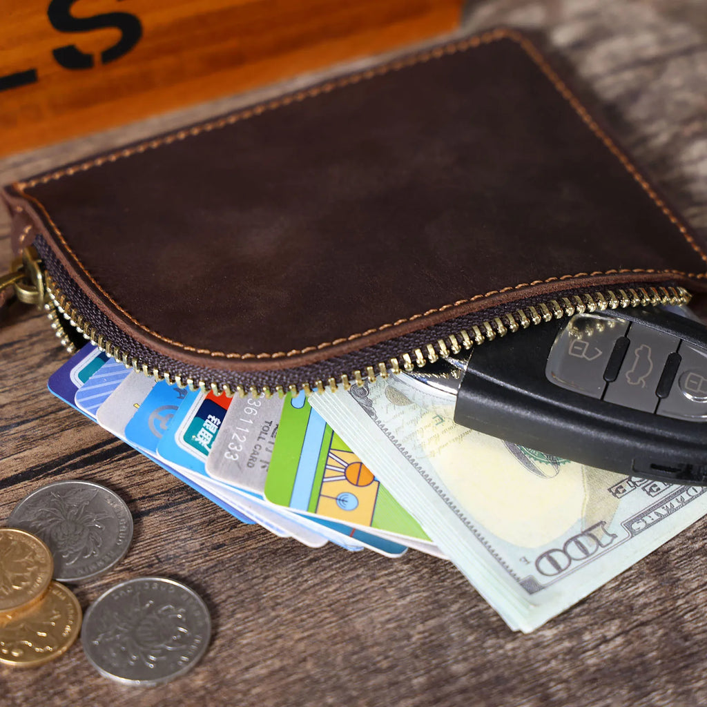 The Stagecoach | Handcrafted Crazy Horse Leather Mini-Vault & YKK Secure Pouch