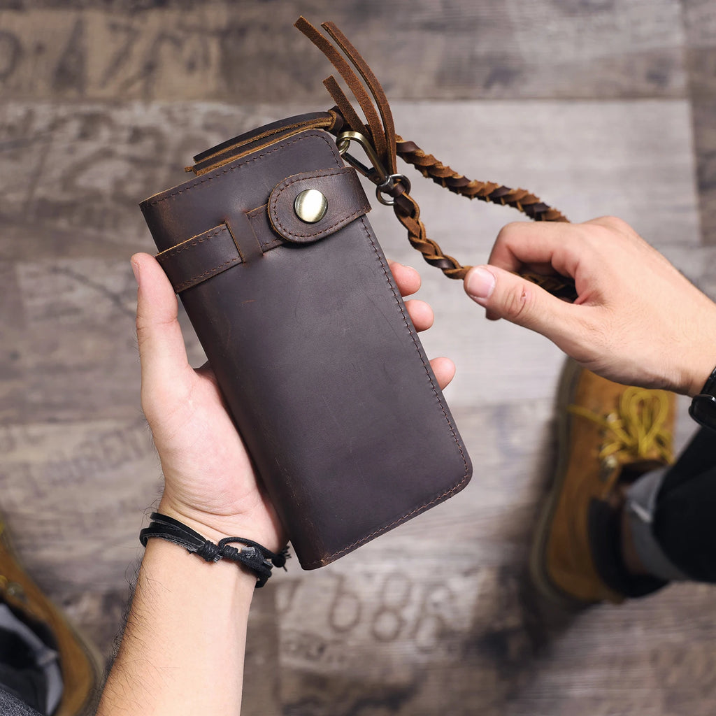 The Sentry | Portefeuille long et pochette de rangement en cuir Crazy Horse fait main