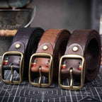 Le Brass-Tack | Ceinture Frontier en cuir de vachette italien épais et en laiton massif, fabriquée à la main