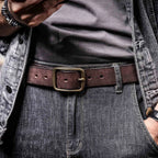 Le Brass-Tack | Ceinture Frontier en cuir de vachette italien épais et en laiton massif, fabriquée à la main