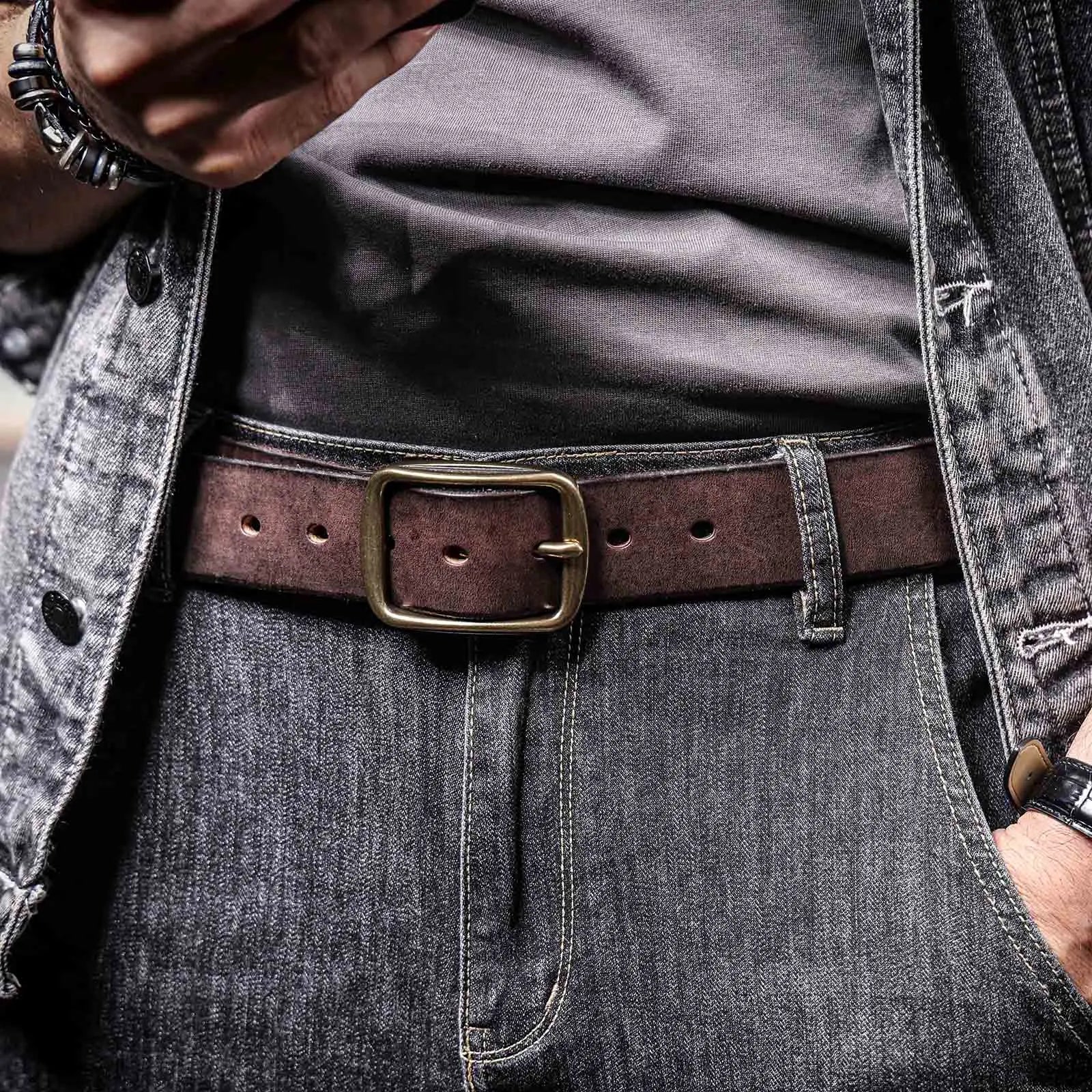 The Brass-Tack | Handcrafted Thickened Italian Cowhide & Solid Brass Frontier Belt