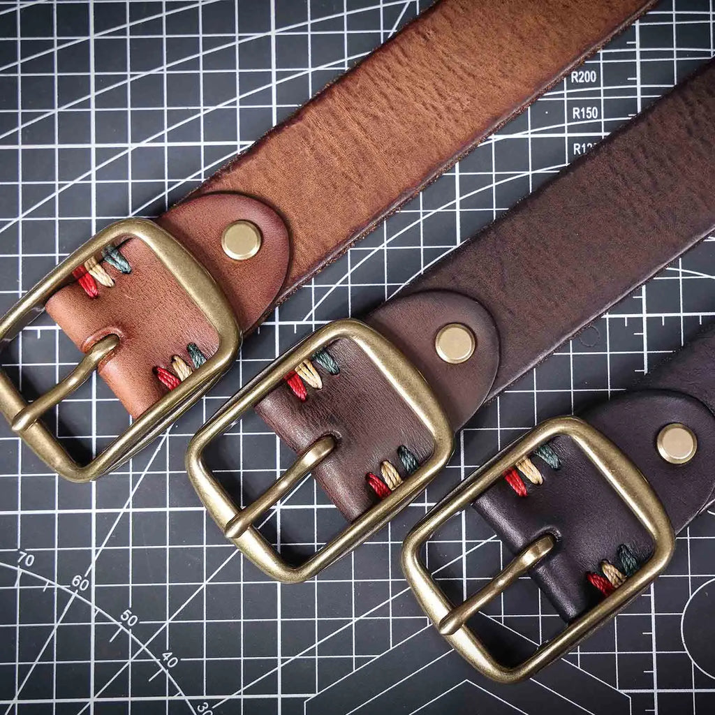 Le Brass-Tack | Ceinture Frontier en cuir de vachette italien épais et en laiton massif, fabriquée à la main