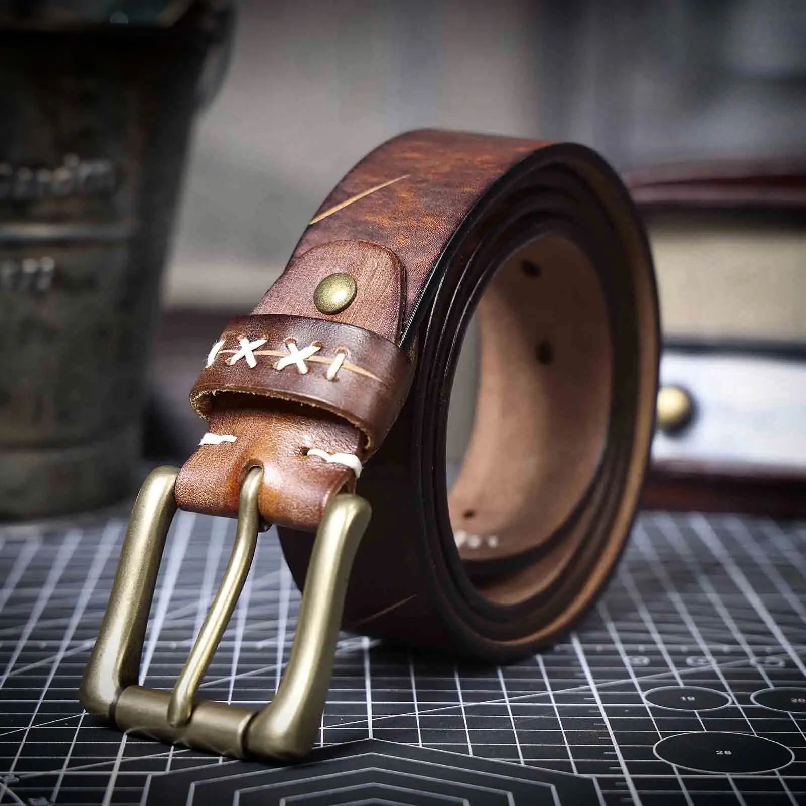 The Brass-Tacks | Thickened Italian Cowhide & Solid Brass Frontier Belt