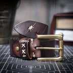 The Brass-Tacks | Ceinture Frontier en Cuir de Vachette Italien Épaissi et Laiton Massif