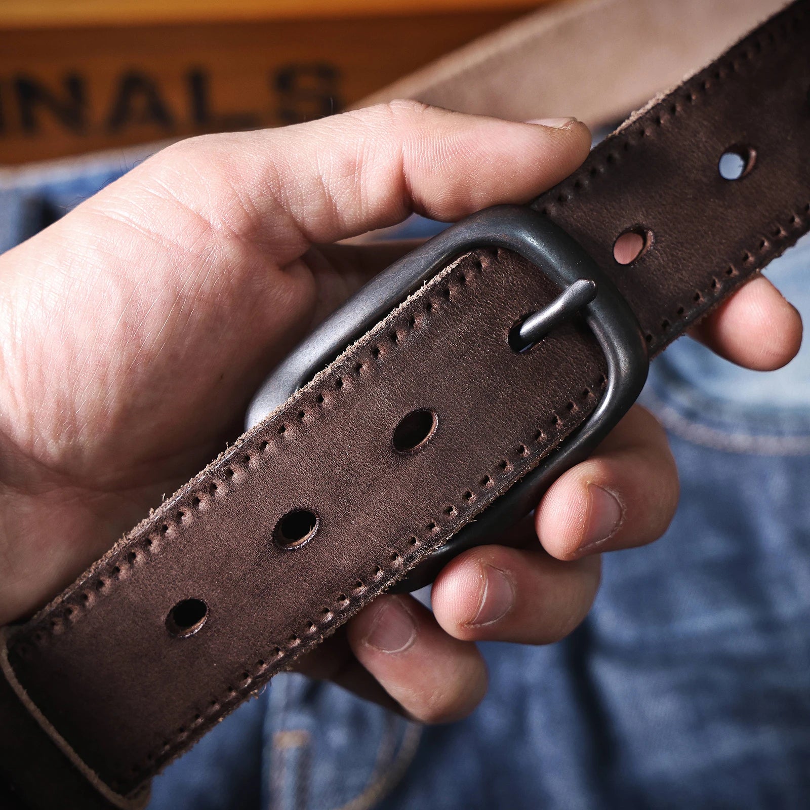 Le Stockman | Ceinture en cuir de vache italien épais 3,3 cm Frontier Denim