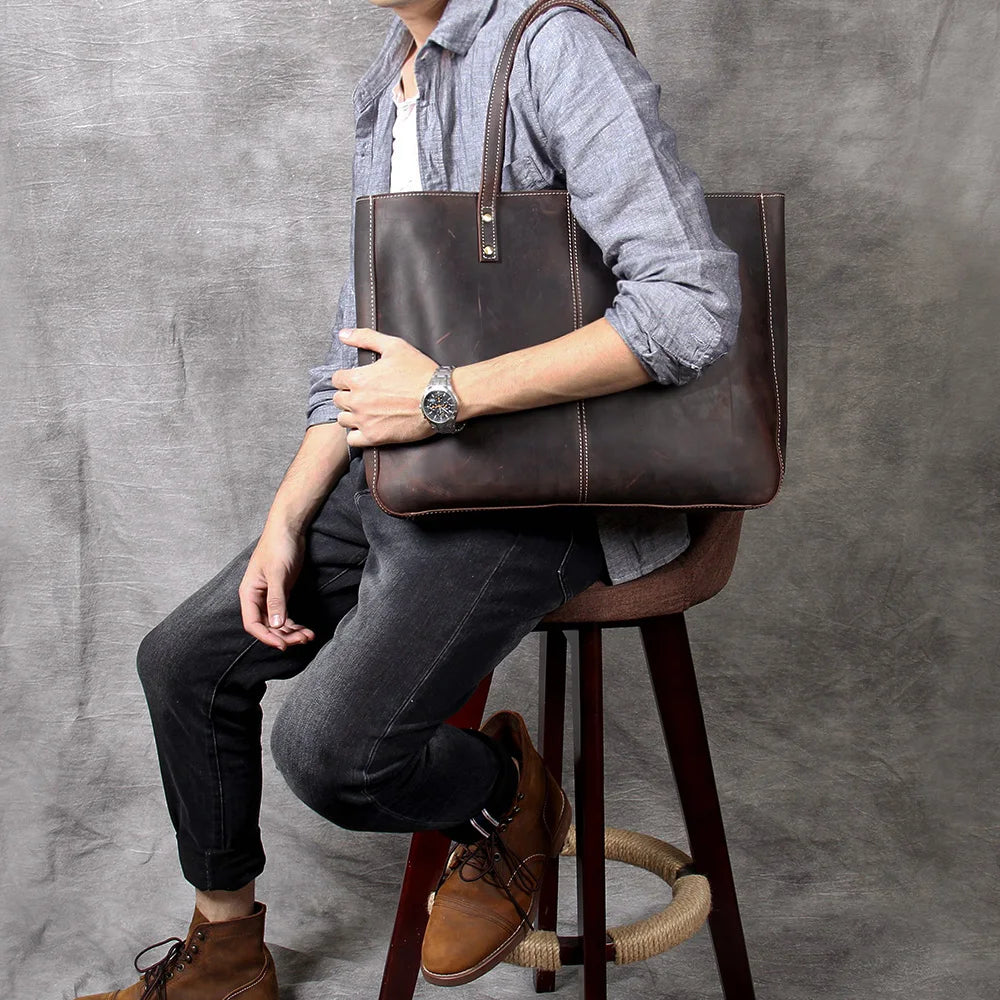 Sac fourre-tout fait main en cuir italien | Le transporteur Merchant Satchel