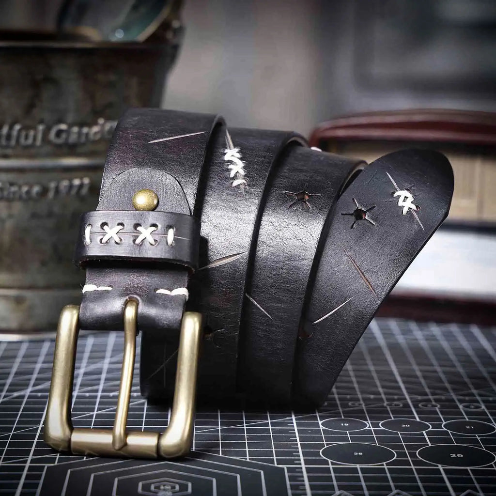 The Brass-Tacks | Ceinture Frontier en Cuir de Vachette Italien Épaissi et Laiton Massif