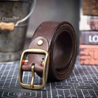 Le Brass-Tack | Ceinture Frontier en cuir de vachette italien épais et en laiton massif, fabriquée à la main