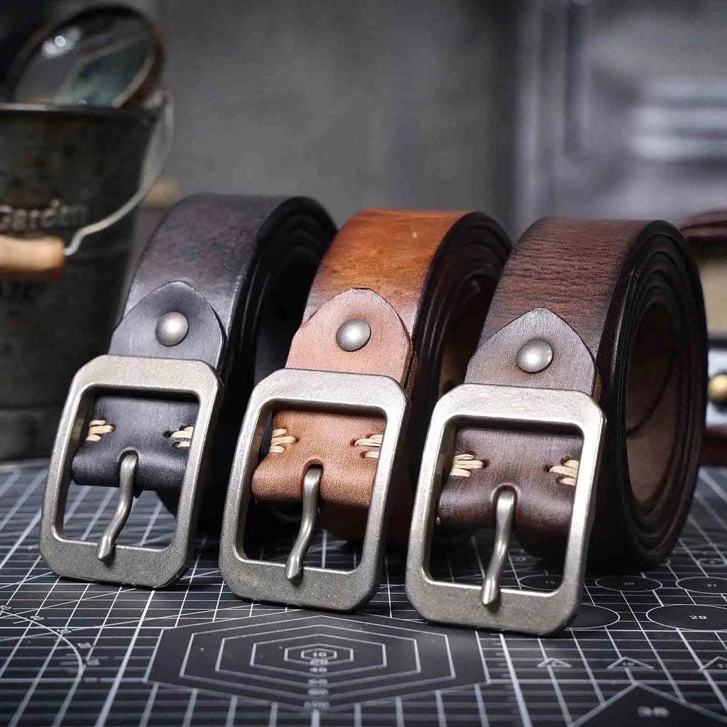 Le Cuirassé | Ceinture Frontier en Cuir de Vachette Italien Épaissi et Acier Inoxydable