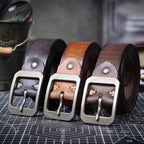 Le Cuirassé | Ceinture Frontier en Cuir de Vachette Italien Épaissi et Acier Inoxydable
