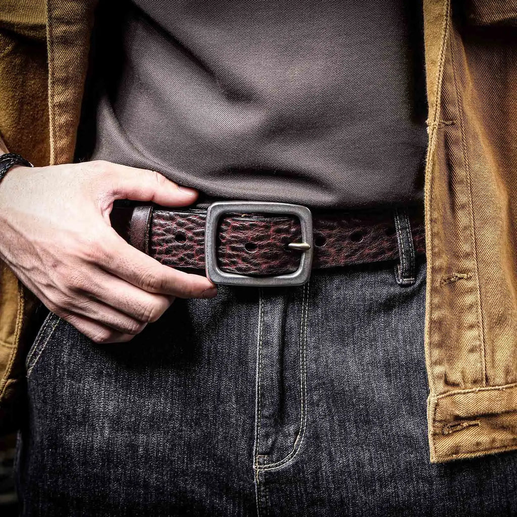 The Iron-Clad | Ceinture Frontier en cuir de vache italien épais et acier inoxydable (coffret cadeau)