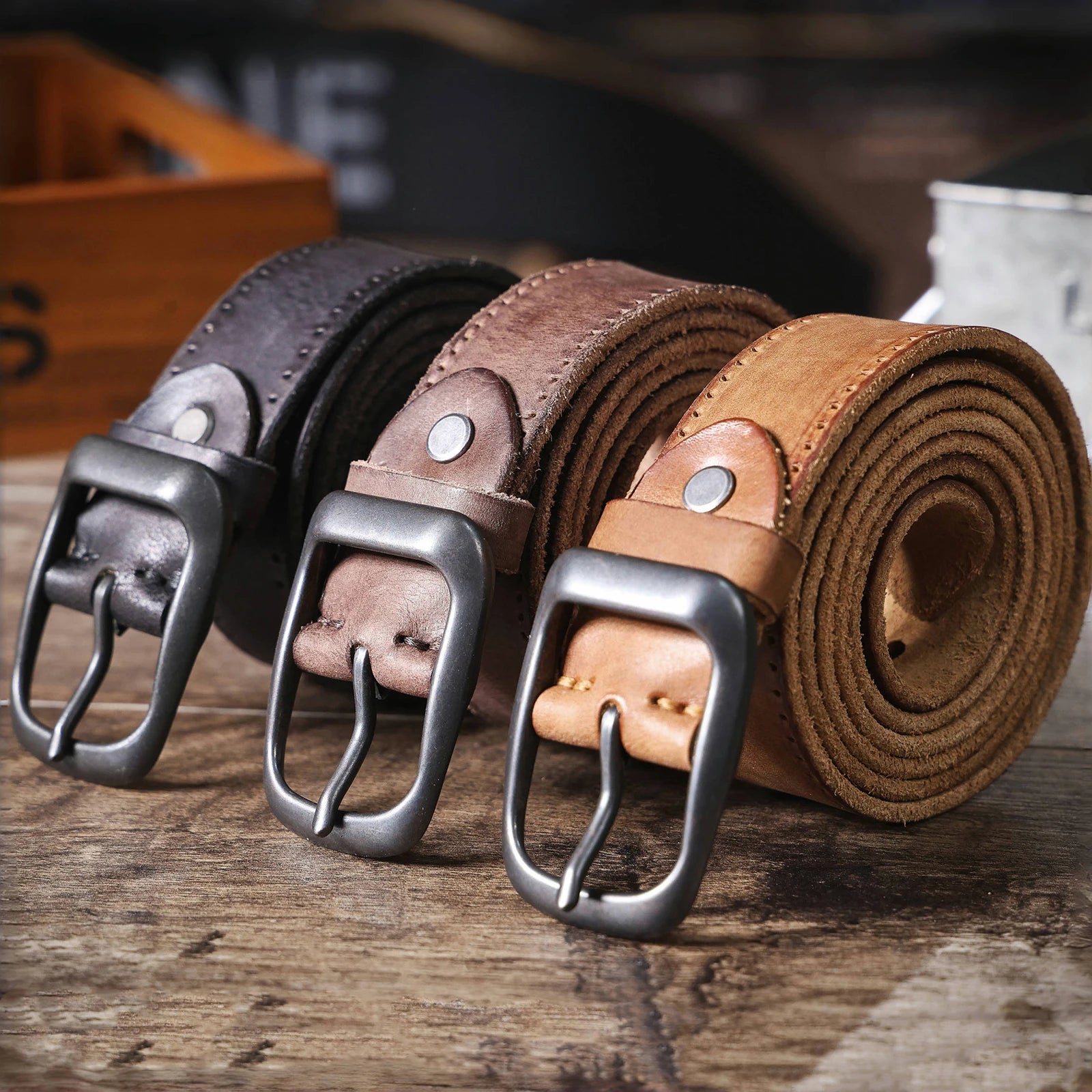 Le Stockman | Ceinture en cuir de vache italien épais 3,3 cm Frontier Denim