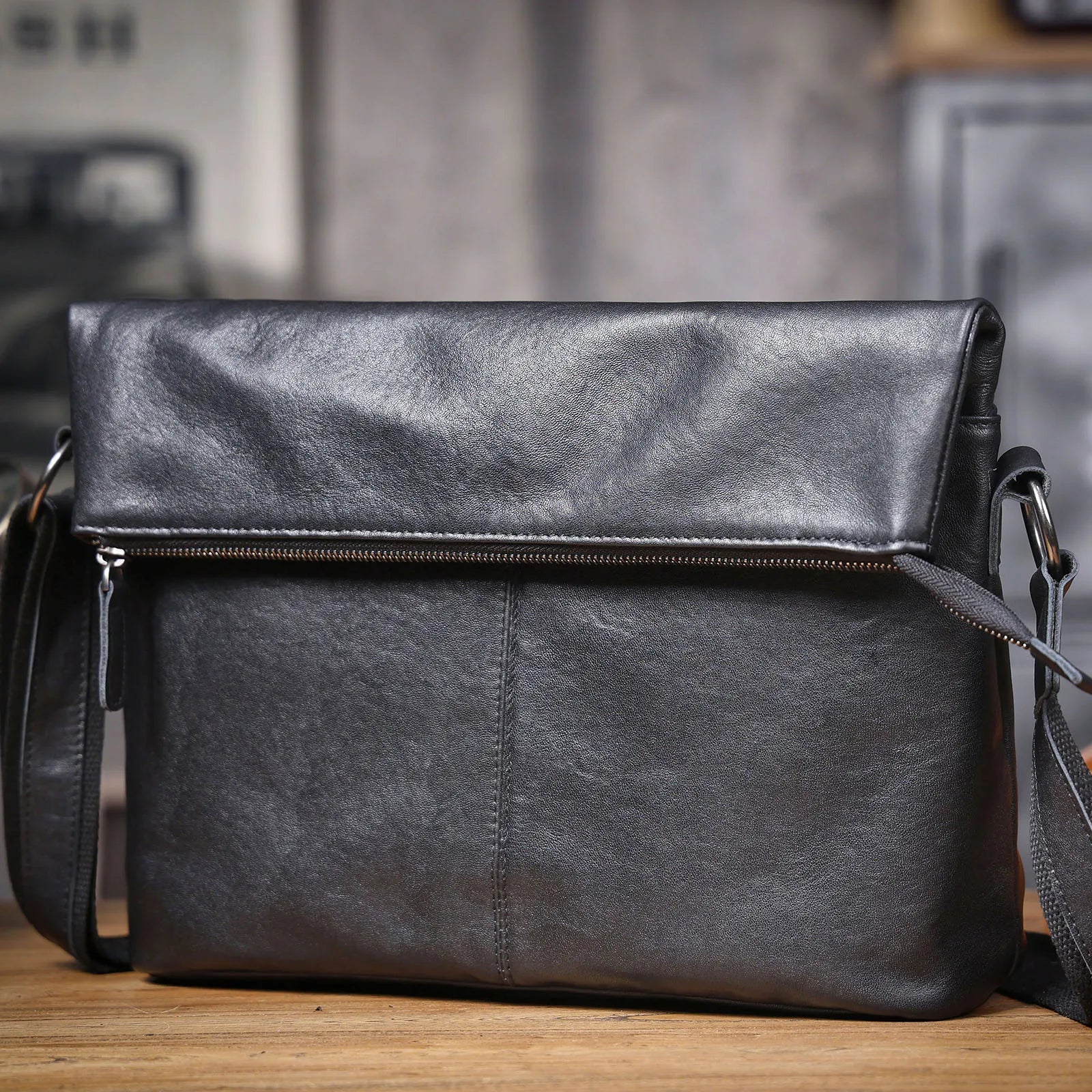 The Iron-Oak | Natural Vegetable-Tanned Leather Minimalist Courier & Laptop Bag