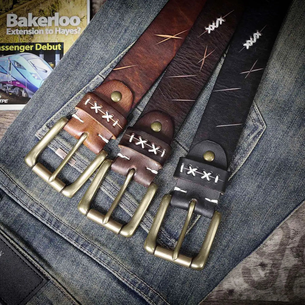 The Brass-Tacks | Ceinture Frontier en Cuir de Vachette Italien Épaissi et Laiton Massif