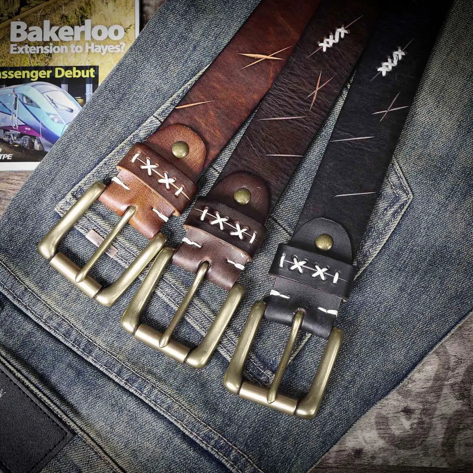 The Brass-Tacks | Ceinture Frontier en Cuir de Vachette Italien Épaissi et Laiton Massif