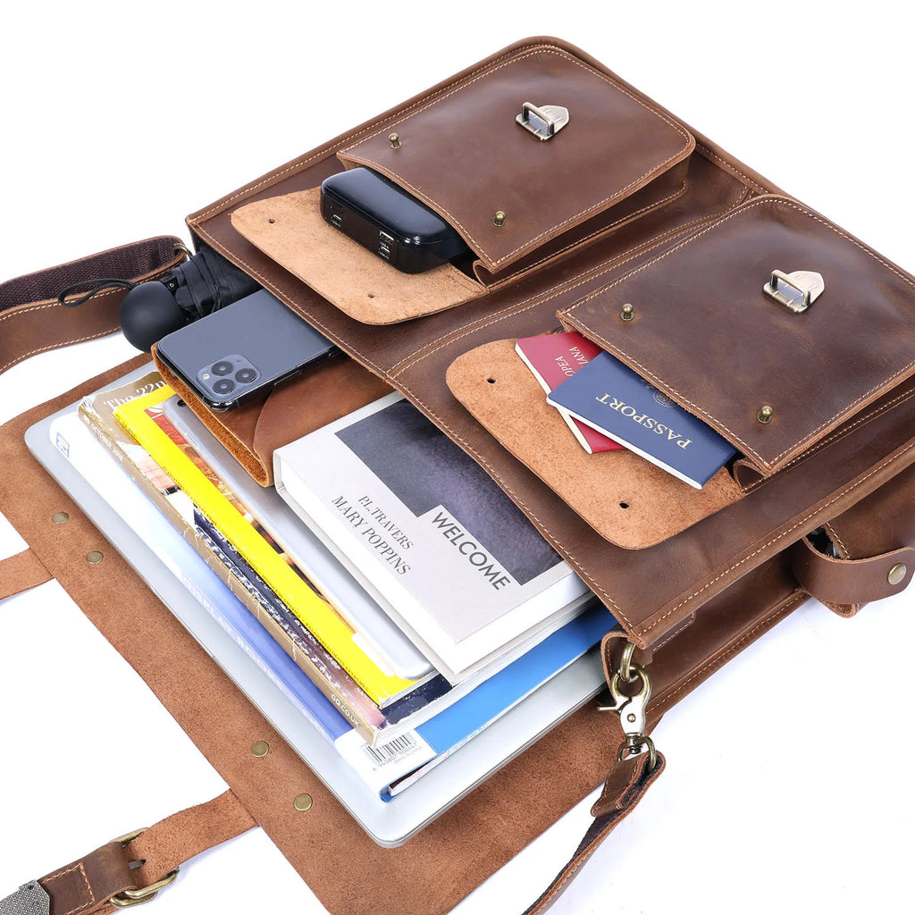 The Gavel | Serviette Frontier 16" en cuir Crazy Horse à cadre rigide