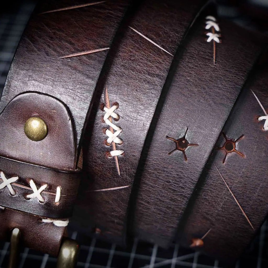The Brass-Tacks | Ceinture Frontier en Cuir de Vachette Italien Épaissi et Laiton Massif