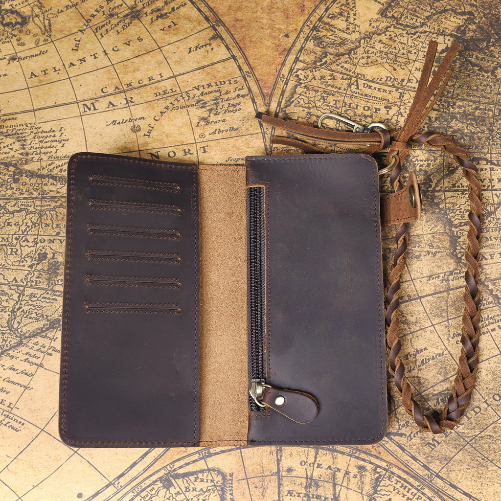 The Sentry | Portefeuille long et pochette de rangement en cuir Crazy Horse fait main