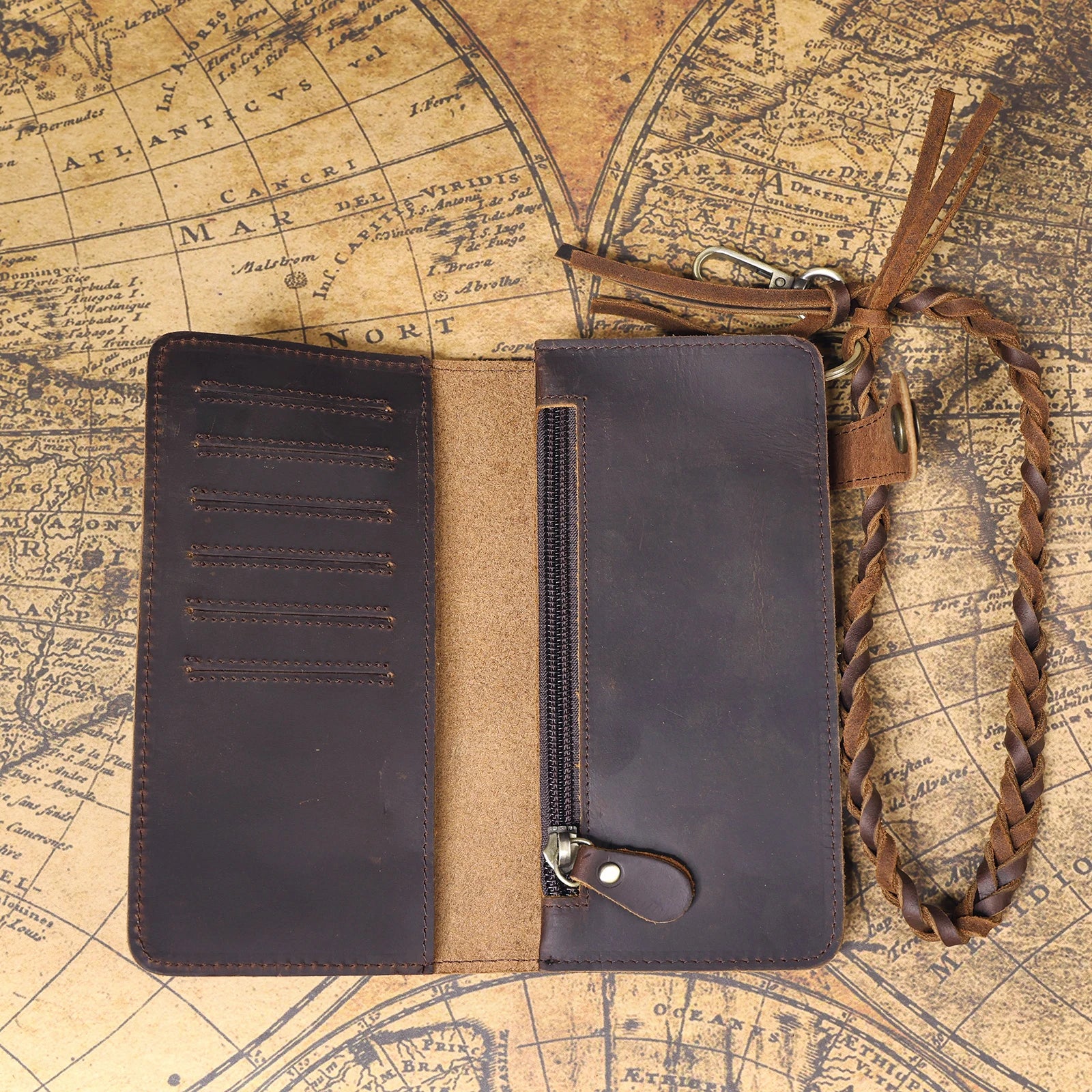 The Sentry | Portefeuille long et pochette de rangement en cuir Crazy Horse fait main