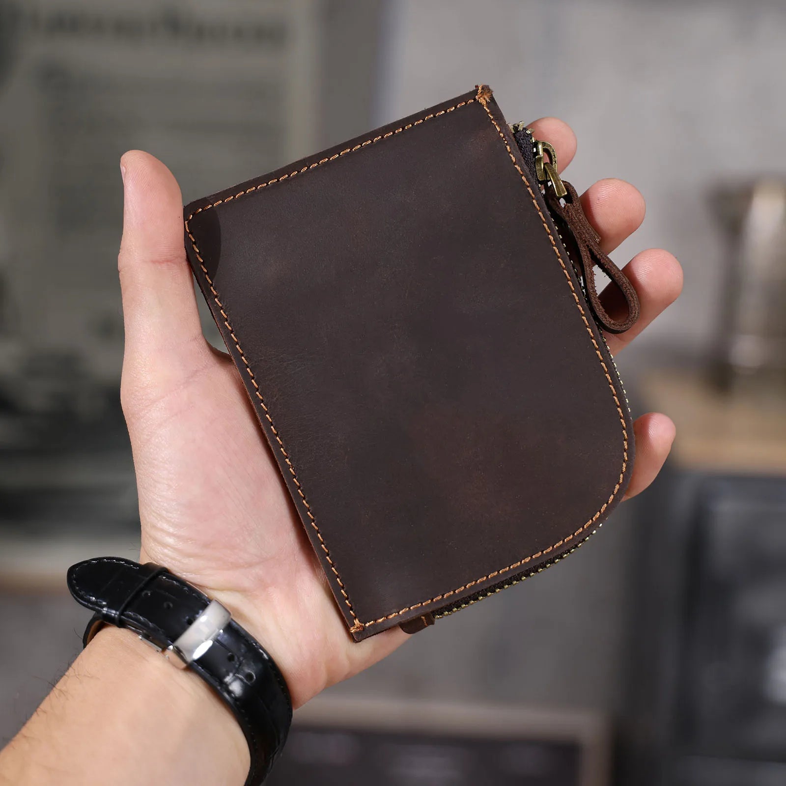 The Stagecoach | Handcrafted Crazy Horse Leather Mini-Vault & YKK Secure Pouch