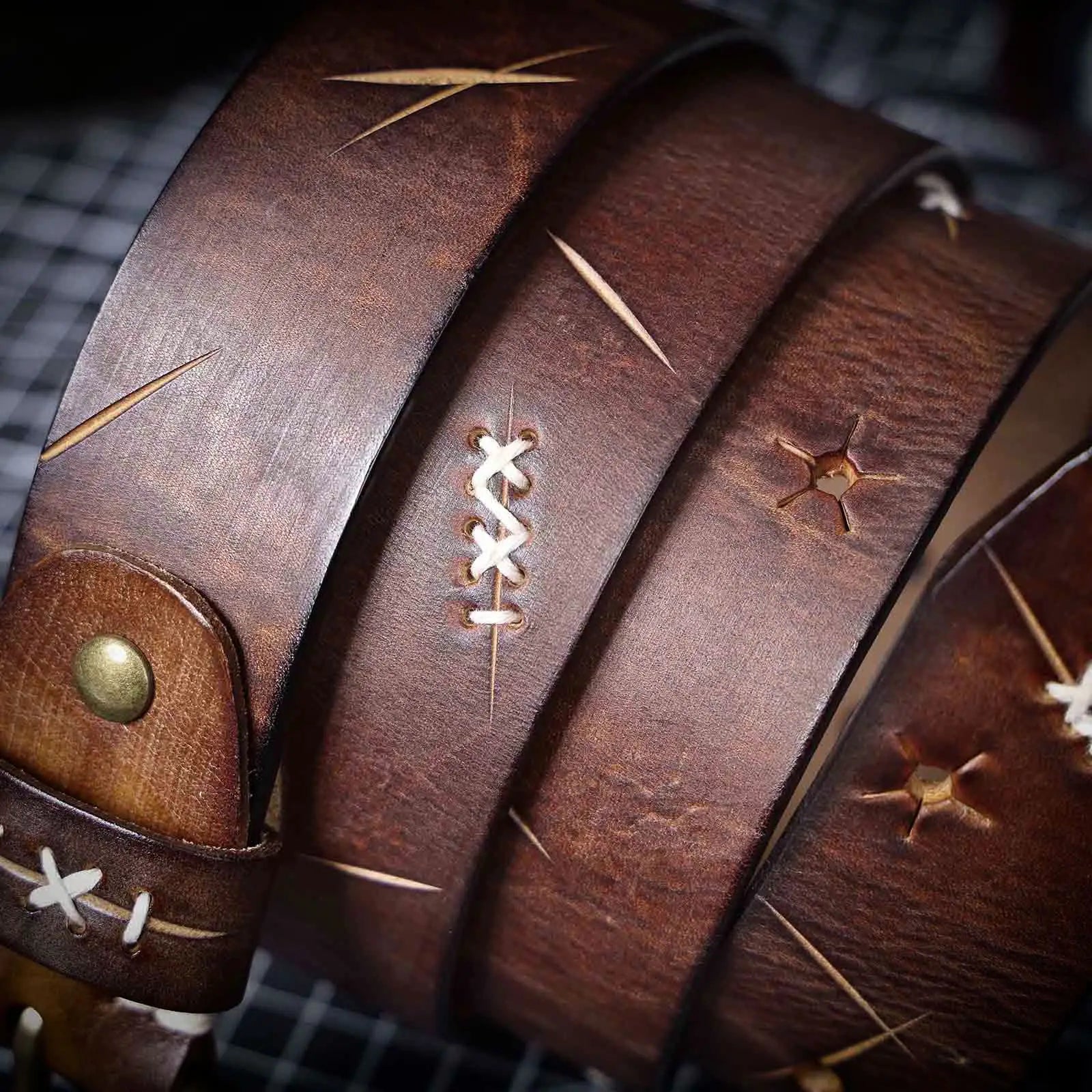 The Brass-Tacks | Ceinture Frontier en Cuir de Vachette Italien Épaissi et Laiton Massif