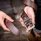 Le Cuirassé | Ceinture Frontier en Cuir de Vachette Italien Épaissi et Acier Inoxydable