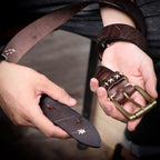 The Brass-Tacks | Ceinture Frontier en Cuir de Vachette Italien Épaissi et Laiton Massif