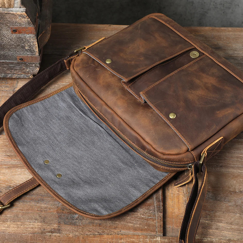 Sac bandoulière en cuir italien fait main | Le cartable vintage 12" The Dispatch