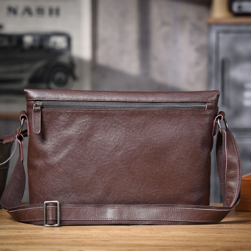The Iron-Oak | Natural Vegetable-Tanned Leather Minimalist Courier & Laptop Bag