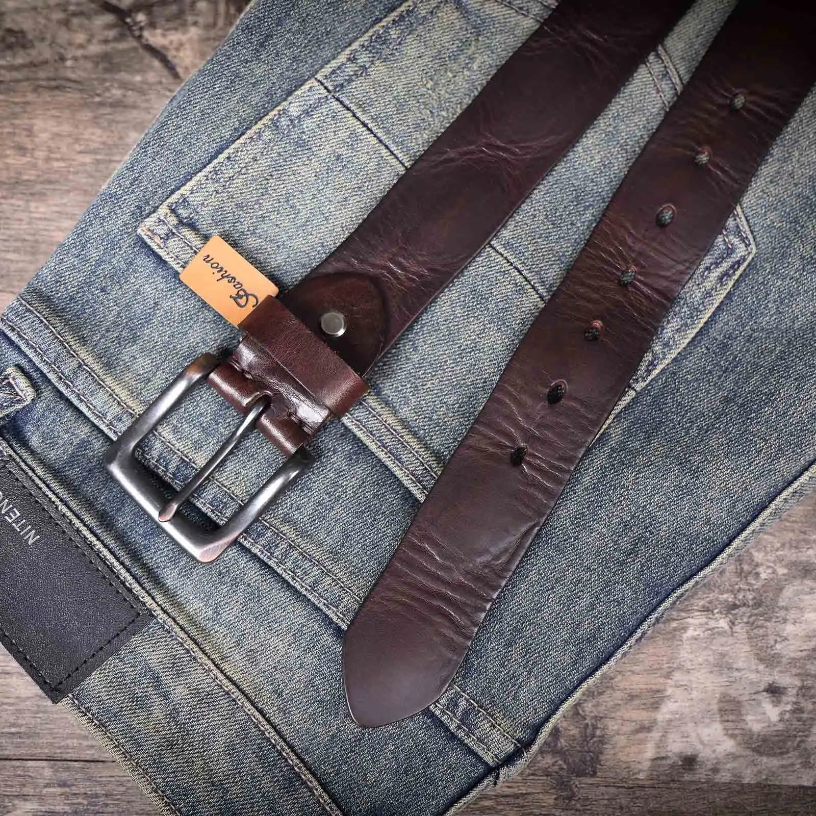 The Iron-Writ | Ceinture Frontier en Cuir de Vachette Italien Épaissi avec Boucle à Ardillon Rétro