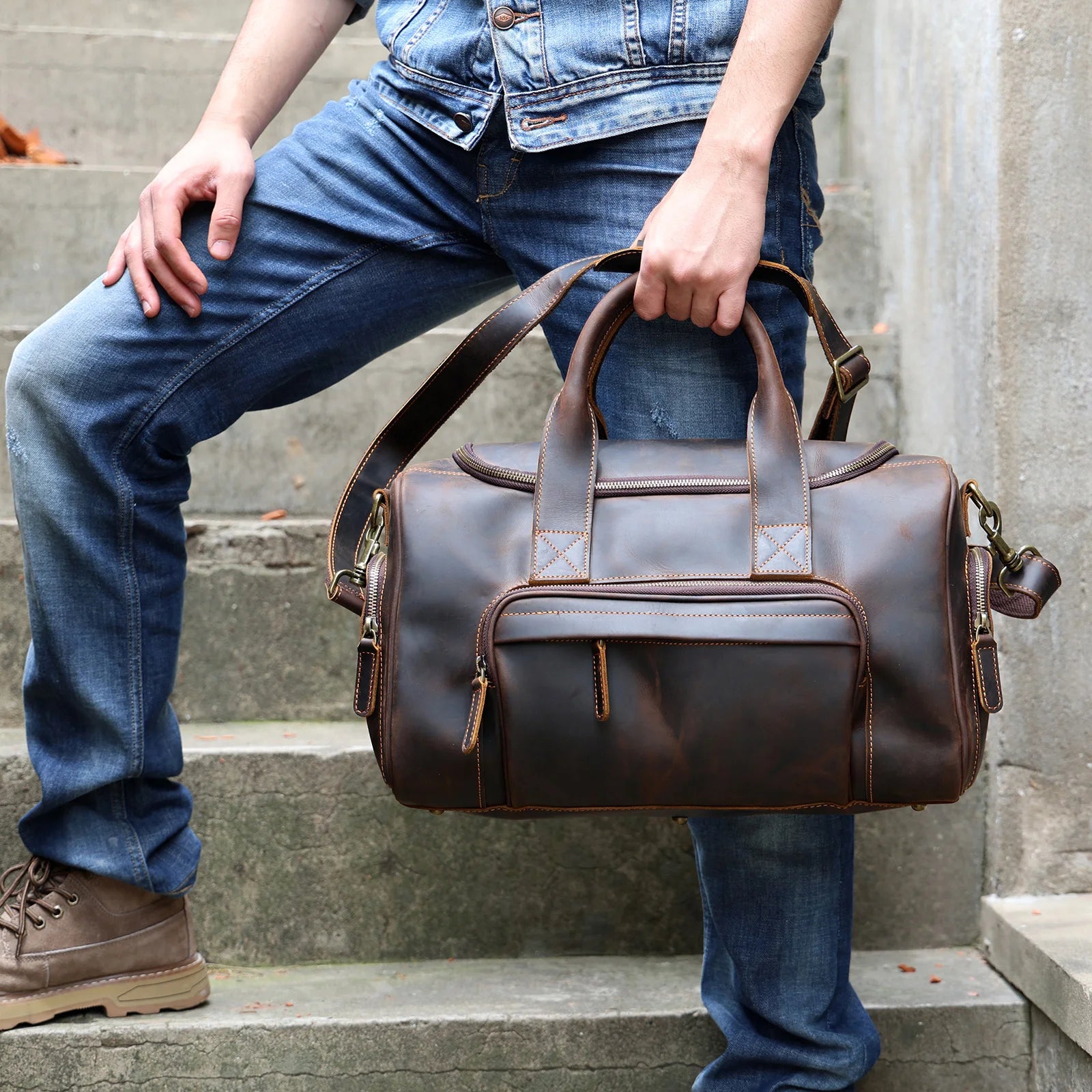 The Short-Haul | Handcrafted Crazy Horse Leather 16" Frontier Stage-Bag