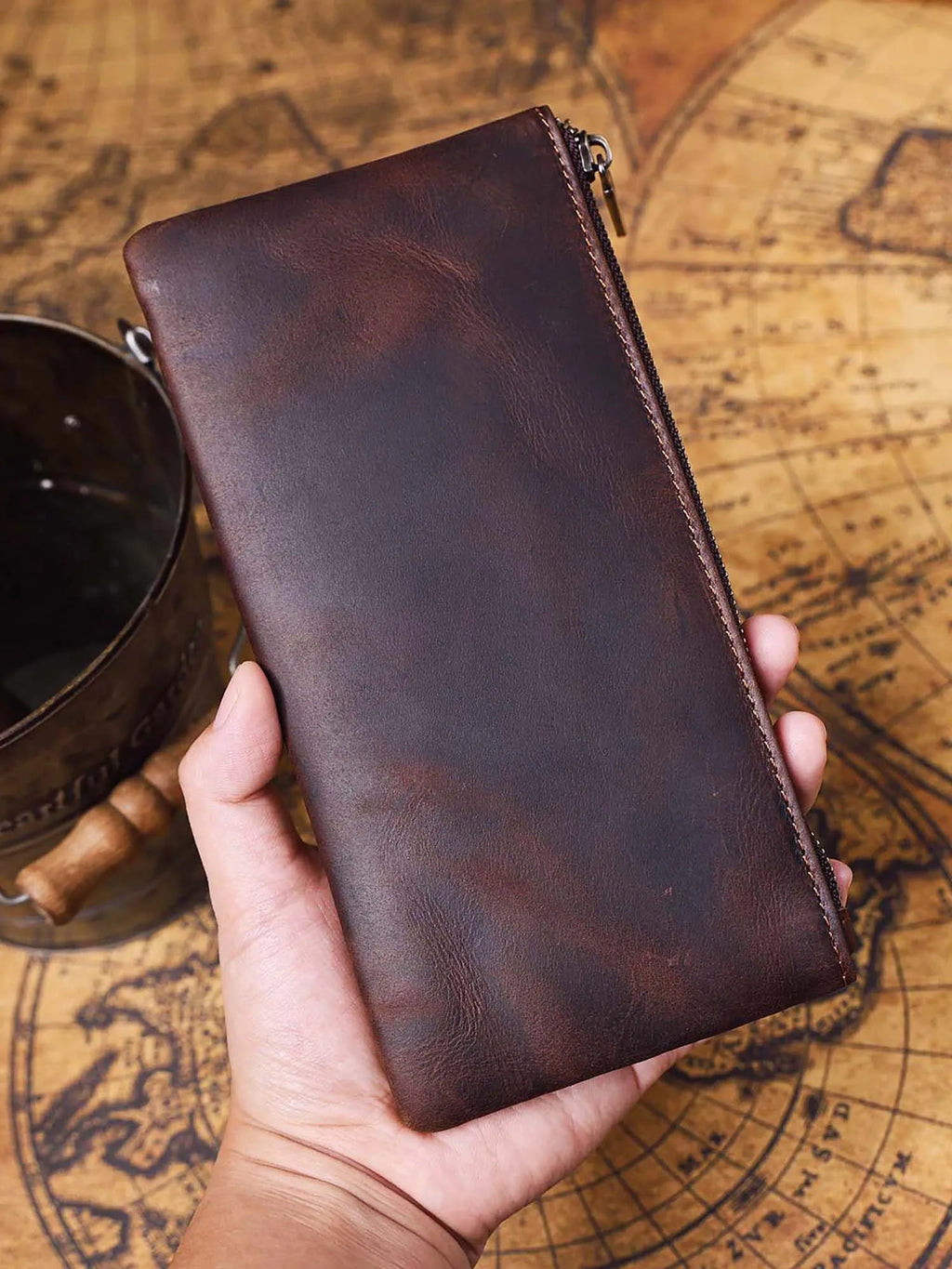 The Silverton Vault | Handgefertigtes Crazy Horse Leder 7.8" langes Portemonnaie & Handy-Clutch