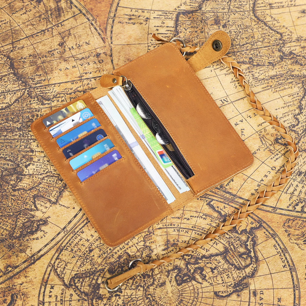 The Sentry | Portefeuille long et pochette de rangement en cuir Crazy Horse fait main