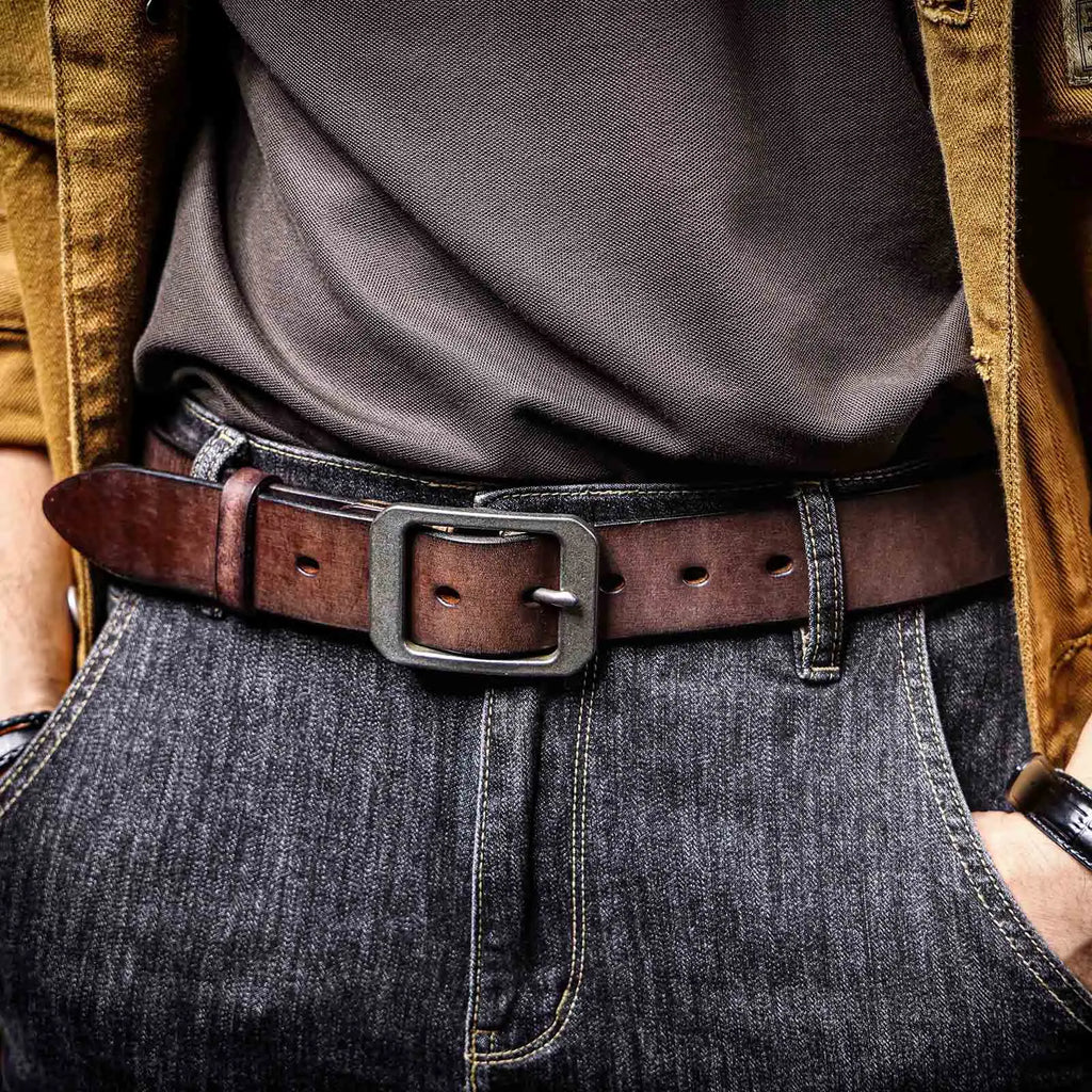 Le Cuirassé | Ceinture Frontier en Cuir de Vachette Italien Épaissi et Acier Inoxydable