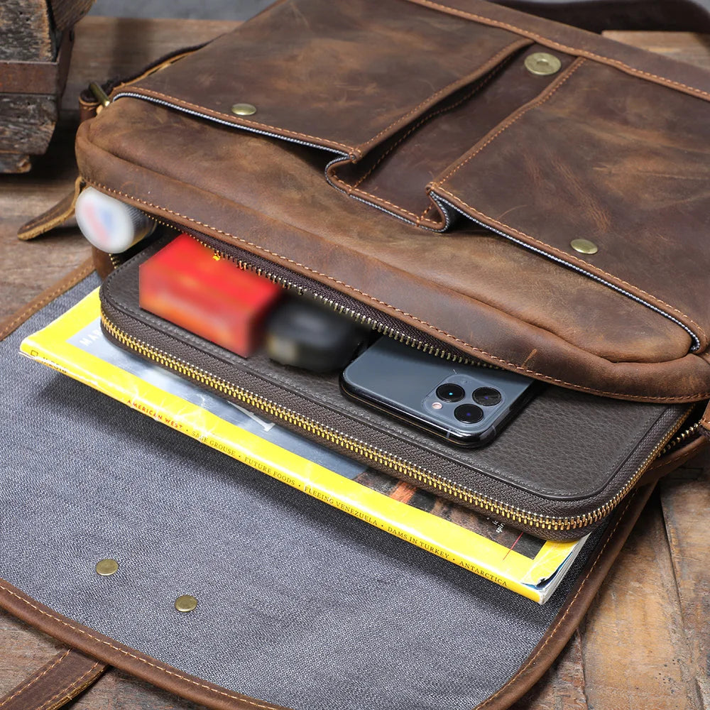Sac bandoulière en cuir italien fait main | Le cartable vintage 12" The Dispatch
