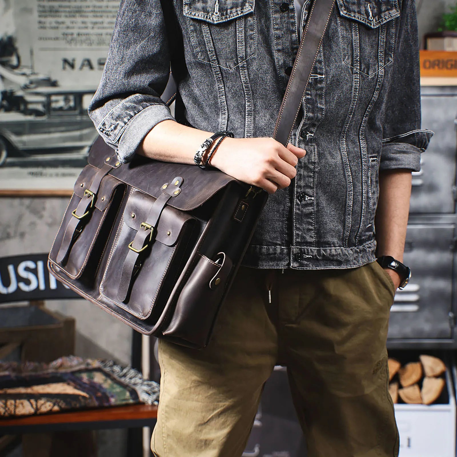 The Gavel | Serviette Frontier 16" en cuir Crazy Horse à cadre rigide