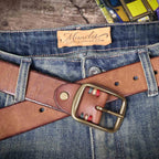 Le Brass-Tack | Ceinture Frontier en cuir de vachette italien épais et en laiton massif, fabriquée à la main