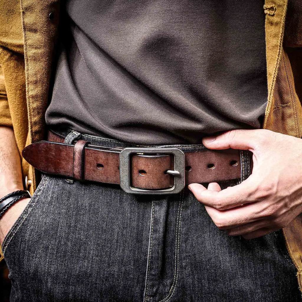 Le Cuirassé | Ceinture Frontier en Cuir de Vachette Italien Épaissi et Acier Inoxydable