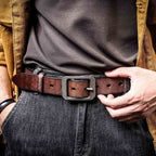 Le Cuirassé | Ceinture Frontier en Cuir de Vachette Italien Épaissi et Acier Inoxydable