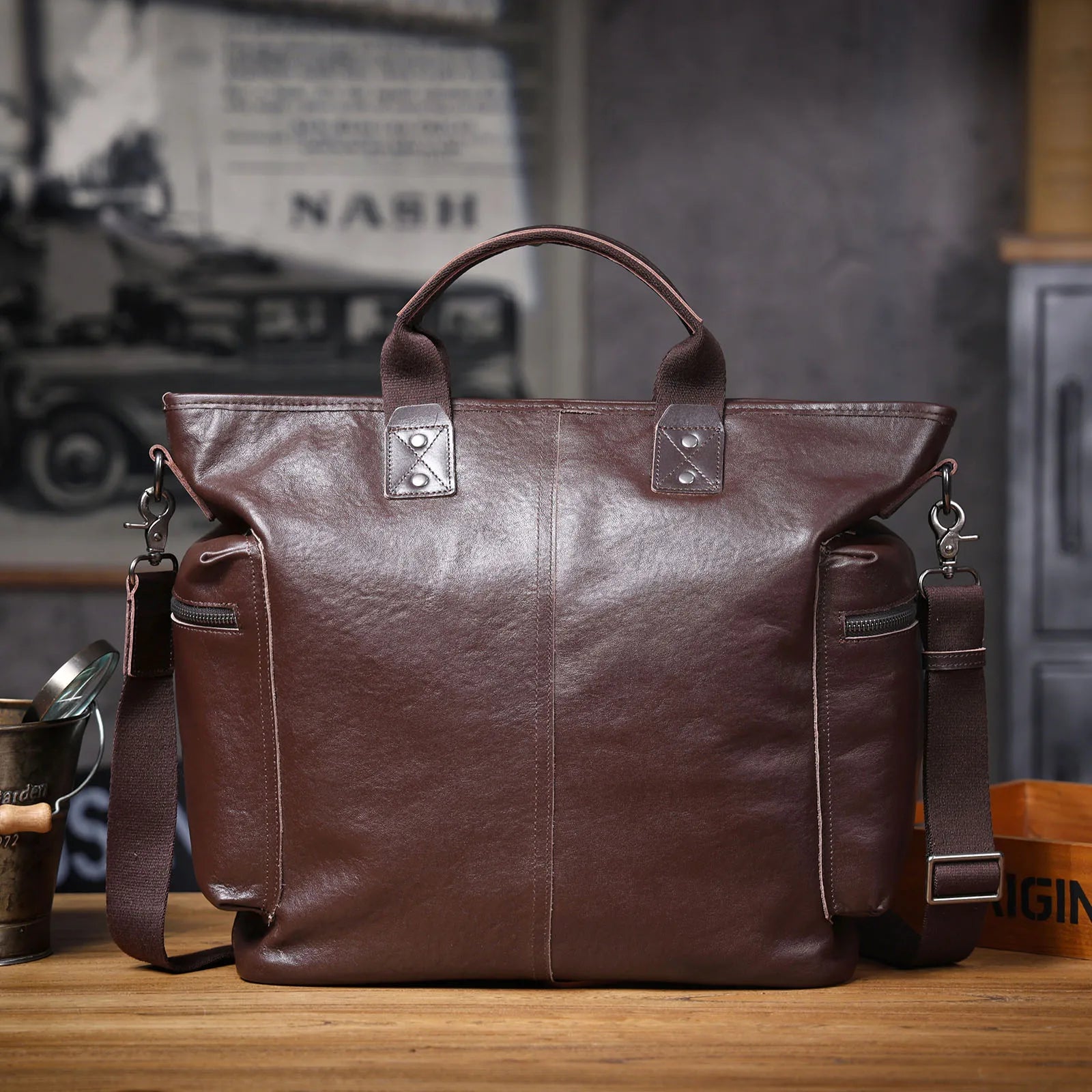 The Settler | Natural Vegetable-Tanned Genuine Leather 15" Minimalist Briefcase