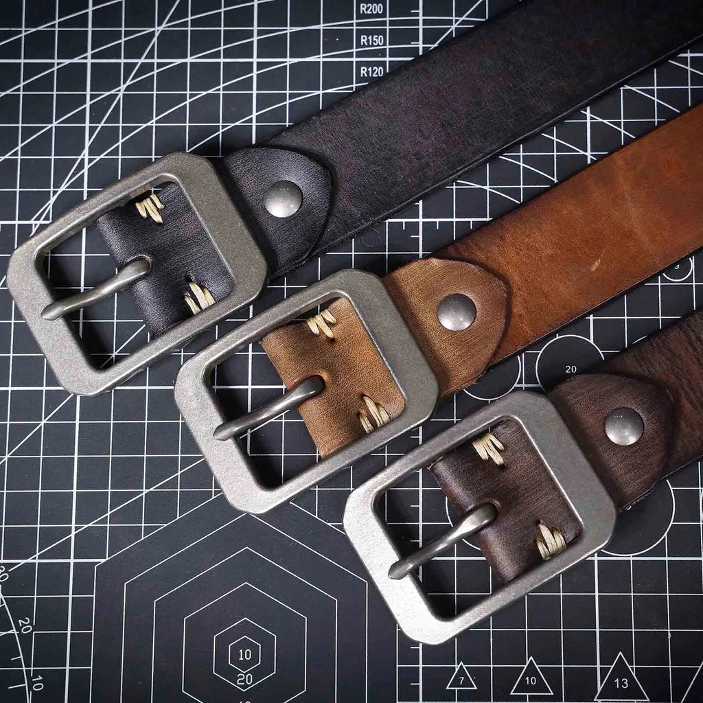 Le Cuirassé | Ceinture Frontier en Cuir de Vachette Italien Épaissi et Acier Inoxydable